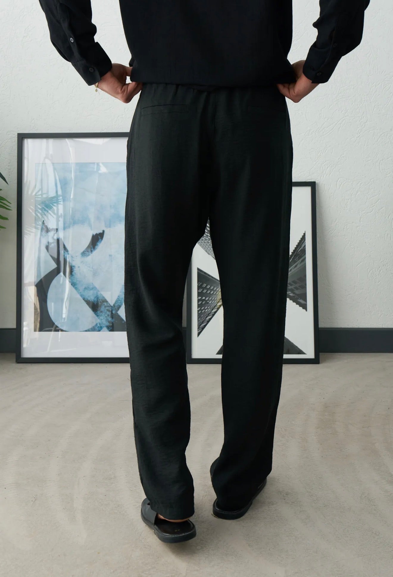 Men Pant Linen Black
