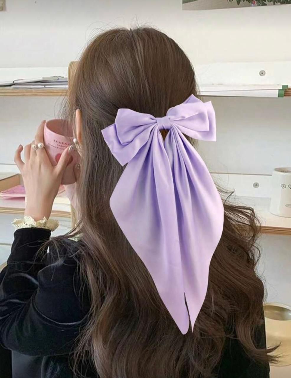 Elegant Satin Hair Bow Clip – Long Ribbon Hair Accessory for Women