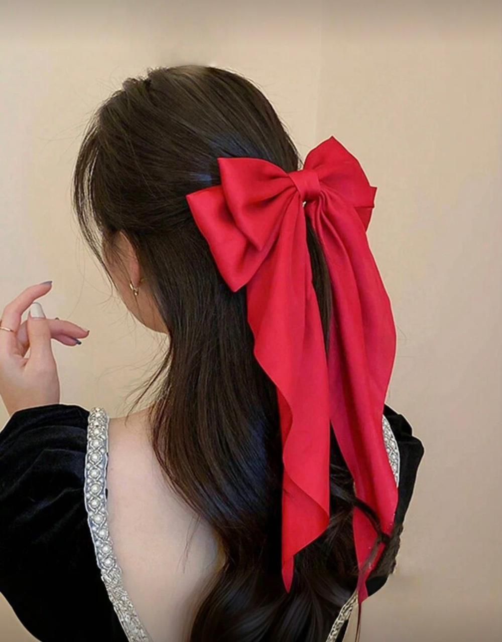 Elegant Satin Hair Bow Clip – Long Ribbon Hair Accessory for Women