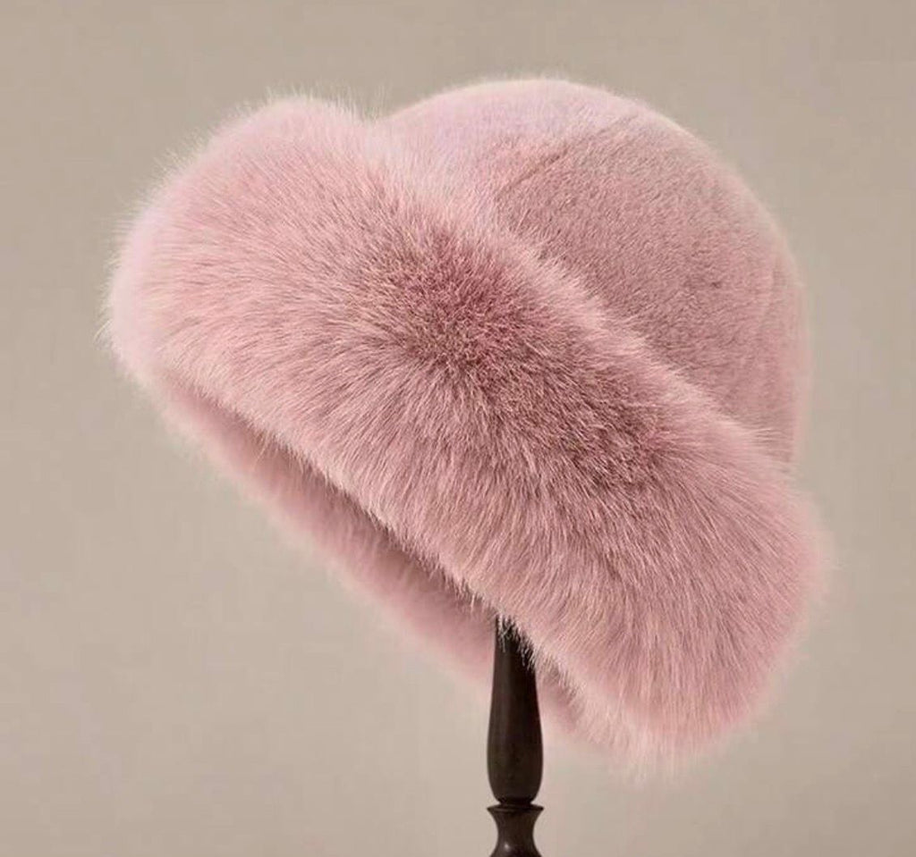 Luxury Faux Fur Bucket Hat – Winter Warm Plush Fashion Cap for Women