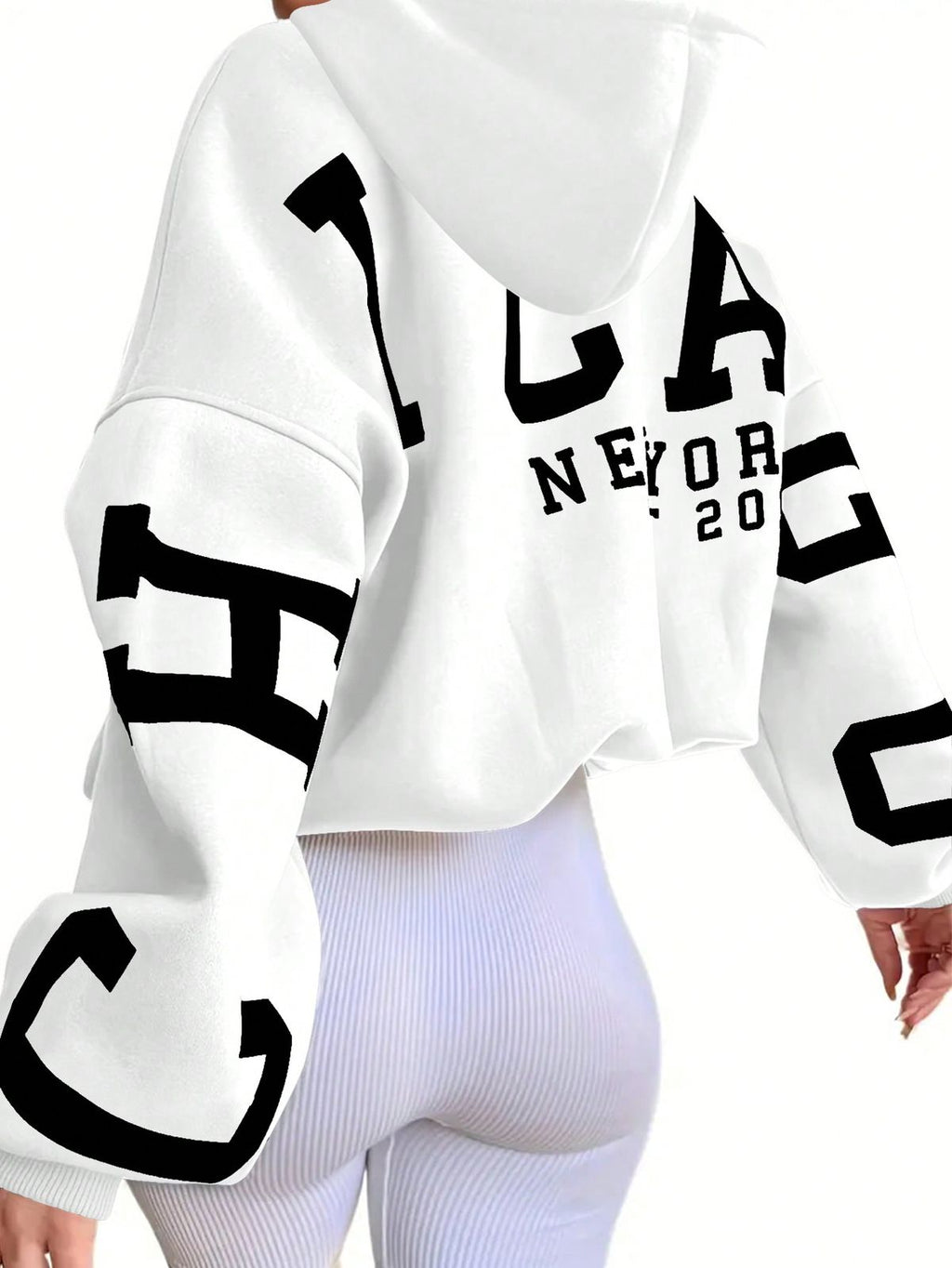 Chicago Women's Long Sleeve Letter Pattern Detail Minimalist Casual Hoodie Chicago