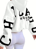 Chicago Women's Long Sleeve Letter Pattern Detail Minimalist Casual Hoodie Chicago