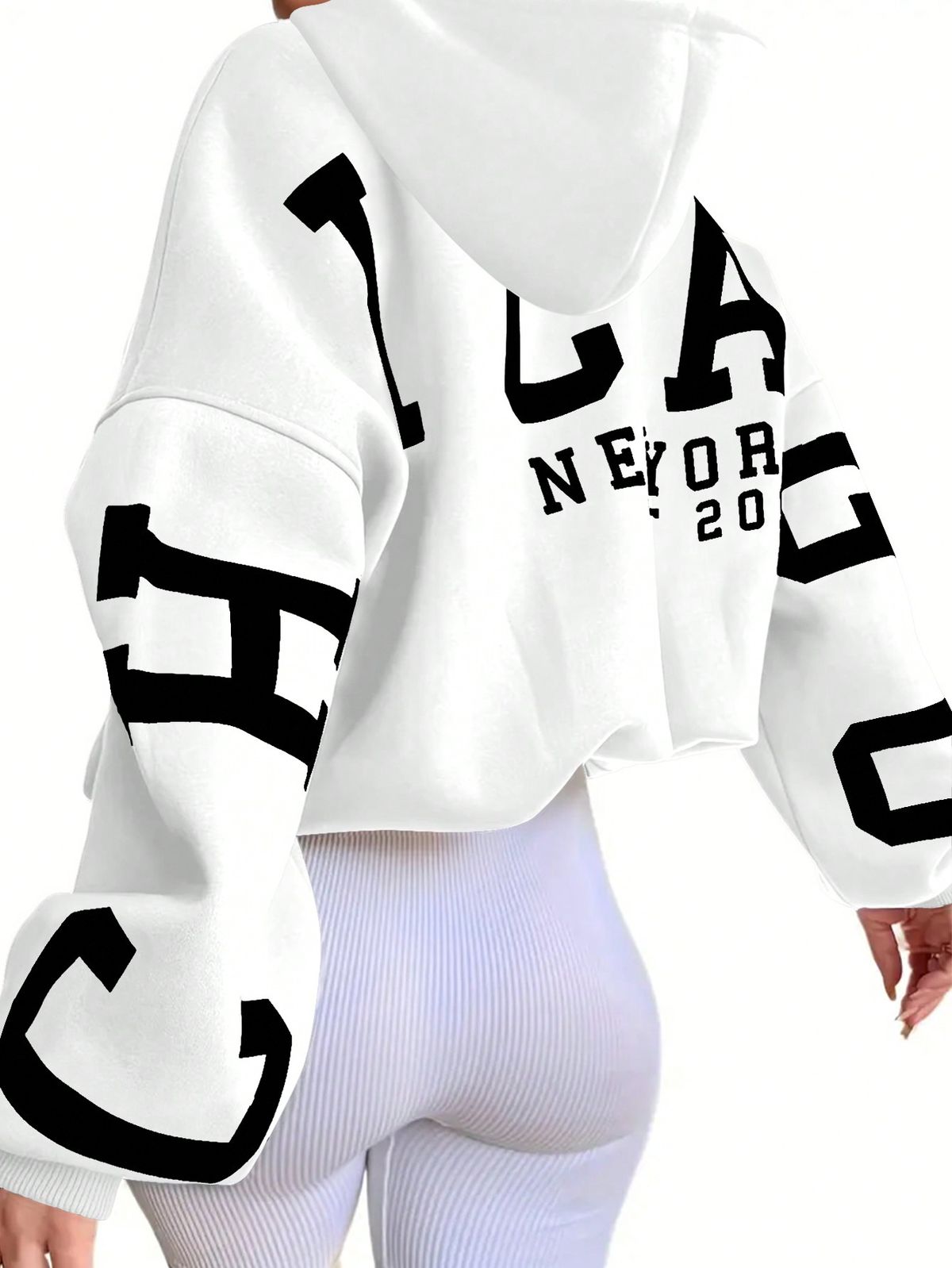 Chicago Women's Long Sleeve Letter Pattern Detail Minimalist Casual Hoodie Chicago