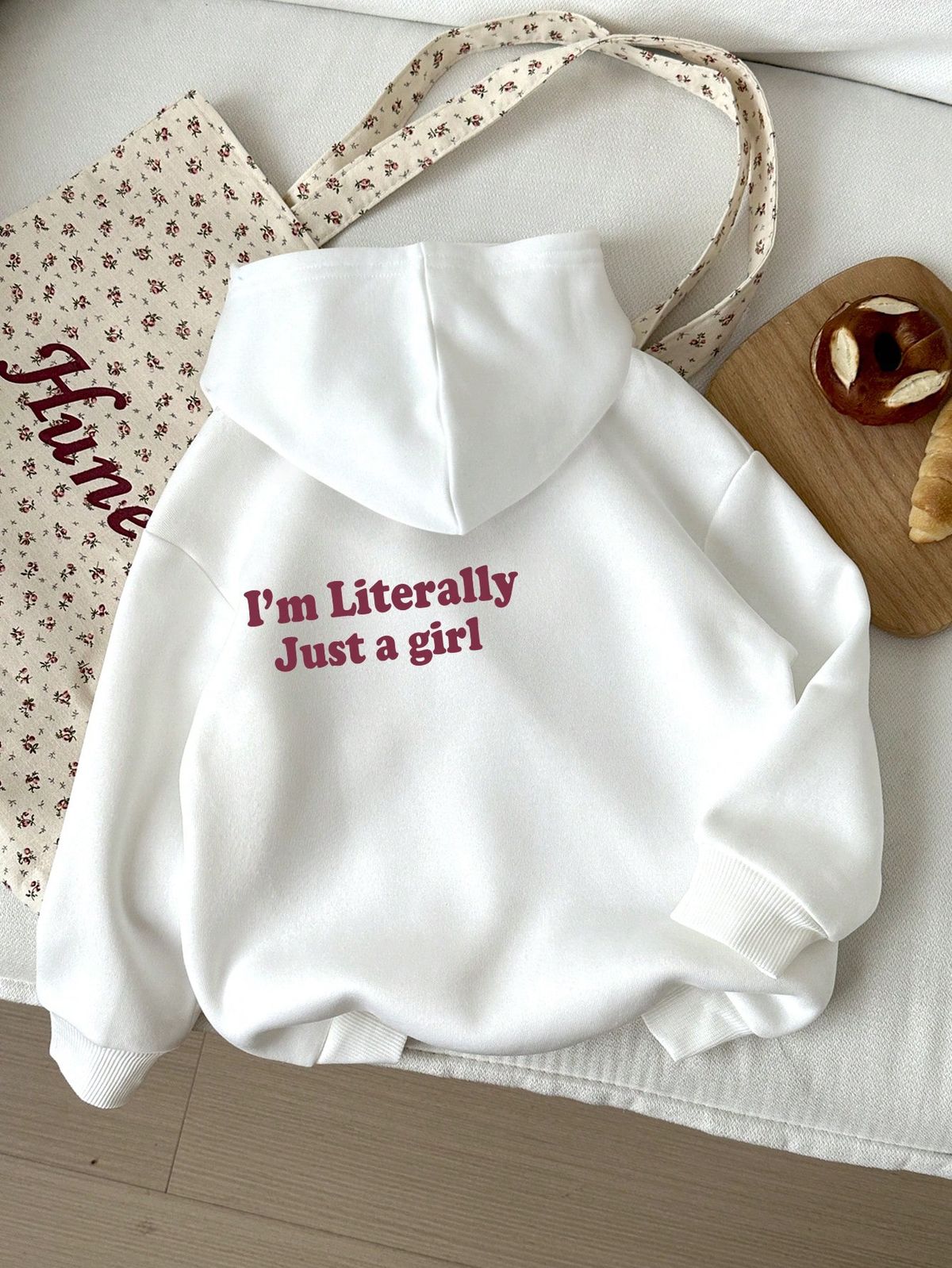 HOODIESLIBAN Tween Girl Casual Minimalist Pink English Letter "GIRL" White Thick Hoodie Sweatshirt, Suitable For Autumn And Winter