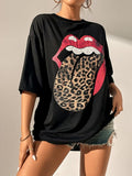 Leopard & Mouth Print Drop Shoulder Tee