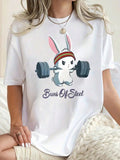 Trendy Women's Weightlifting Rabbit Print T-Shirt