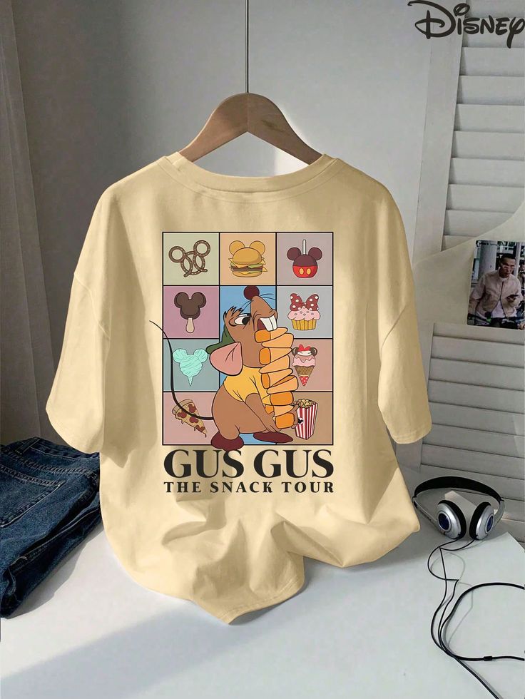 Spring And Summer Ladies Khaki Graphic Tees, Cute Casual Cartoon Disney Mouse Pals Pattern Girls T-Shirt