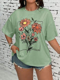 Women Floral Print Casual Vacation Round Neck Short Sleeve Loose T-Shirt