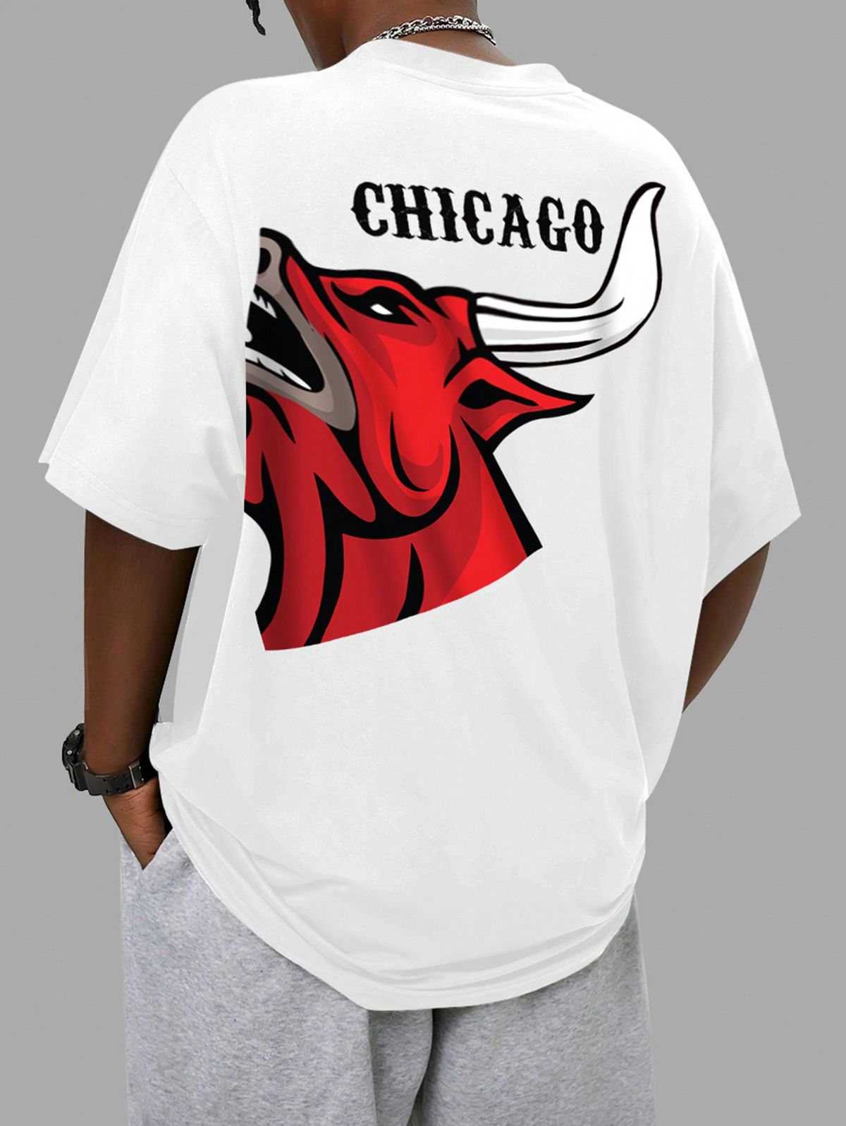 Men's Ox & Letter Printed Loose Fit Drop Shoulder T-Shirt