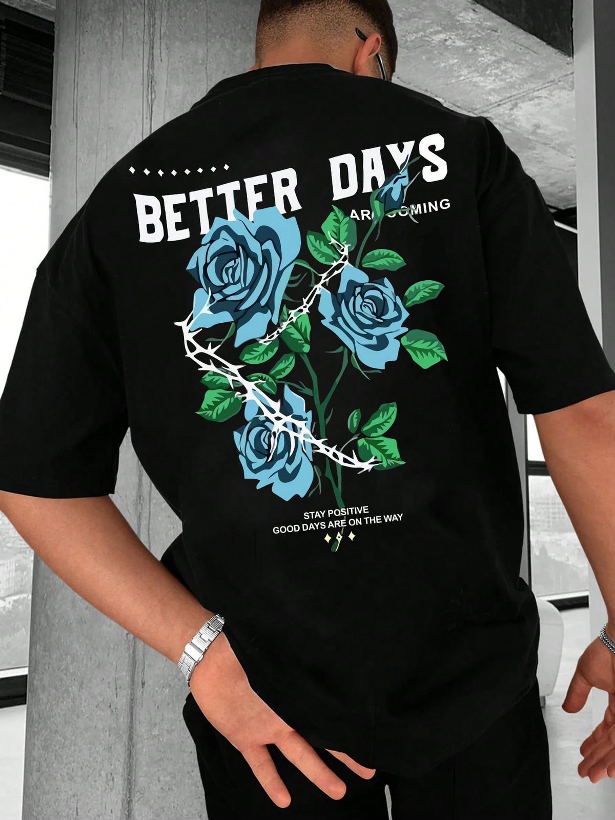 Men's Summer Floral Printed Short Sleeve T-Shirt With Slogans, Casual Round Neck