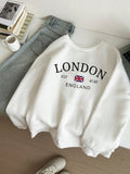 Casual Simple London Flag Print Pattern Loose Round Neck Long Sleeve Sweatshirt For Women Autumn And Winter