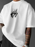 mens black white falling figure print oversized t shirt