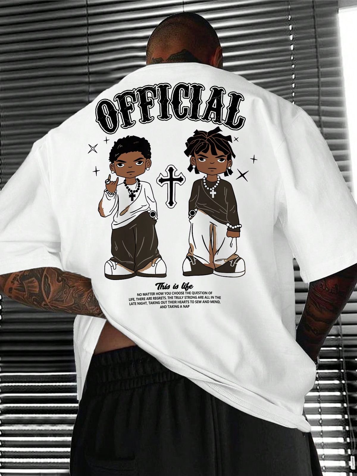 Men Summer Short Sleeve T-Shirt With Letter And Cross Print Round Neck