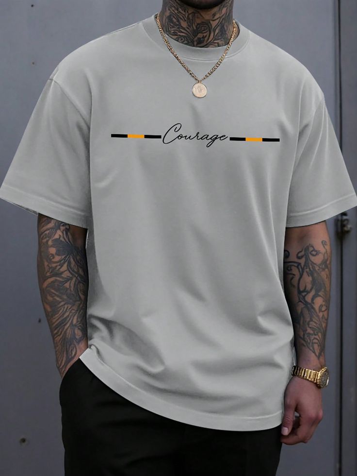 Men's Letter Print Round Neck Short Sleeve T-Shirt