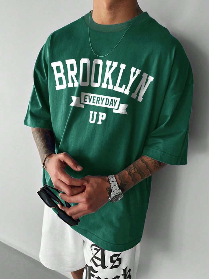 Men's Drop Shoulder Letter Print Short Sleeve T-shirt