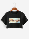 Cropped Gesture Graphic Tee Oversized