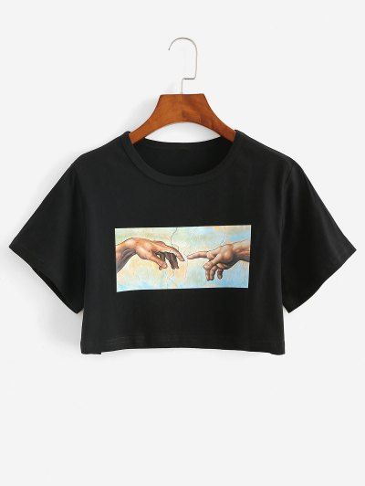 Cropped Gesture Graphic Tee Oversized