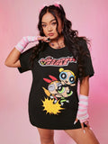 The Powerpuff Girls |Cartoon & Letter Graphic Drop Shoulder Tee