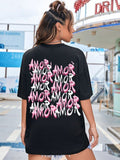 Women's Summer Letter Print Round Neck Drop Shoulder