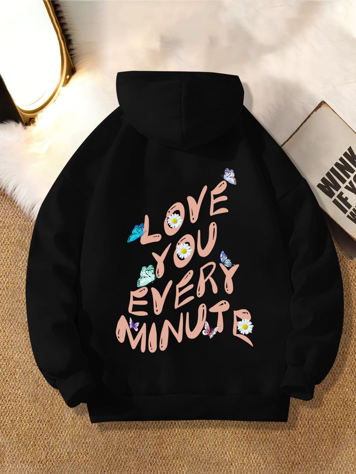 Girls Slogan & Butterfly Print Hoodie