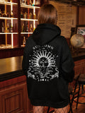 Sun & Tiger Print Drop Shoulder Drawstring Thermal Hoodie