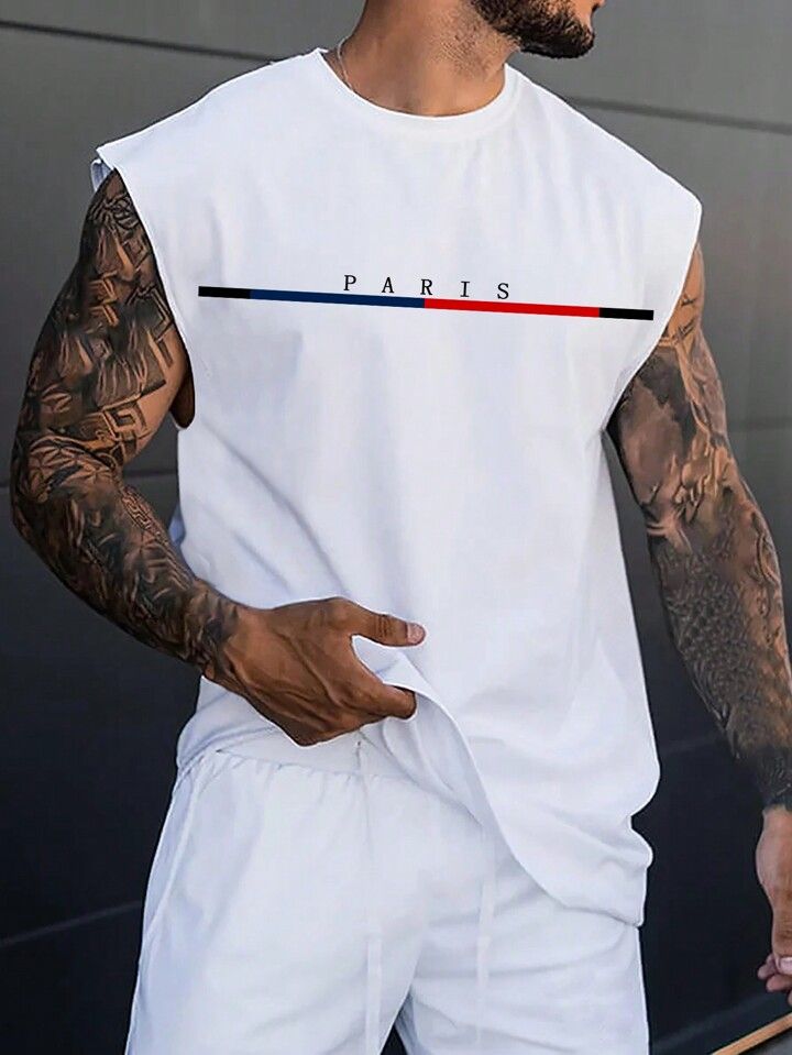 Men Fashion Sleeveless Tank Top With Printed Design