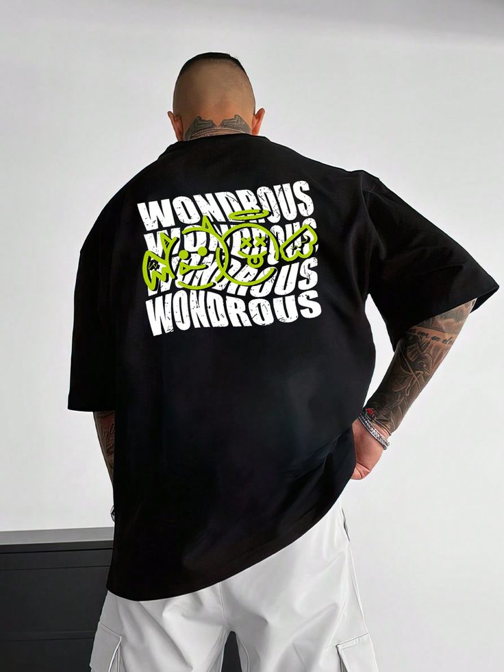 Men'S Letter Print Round Neck Short Sleeve T-Shirt