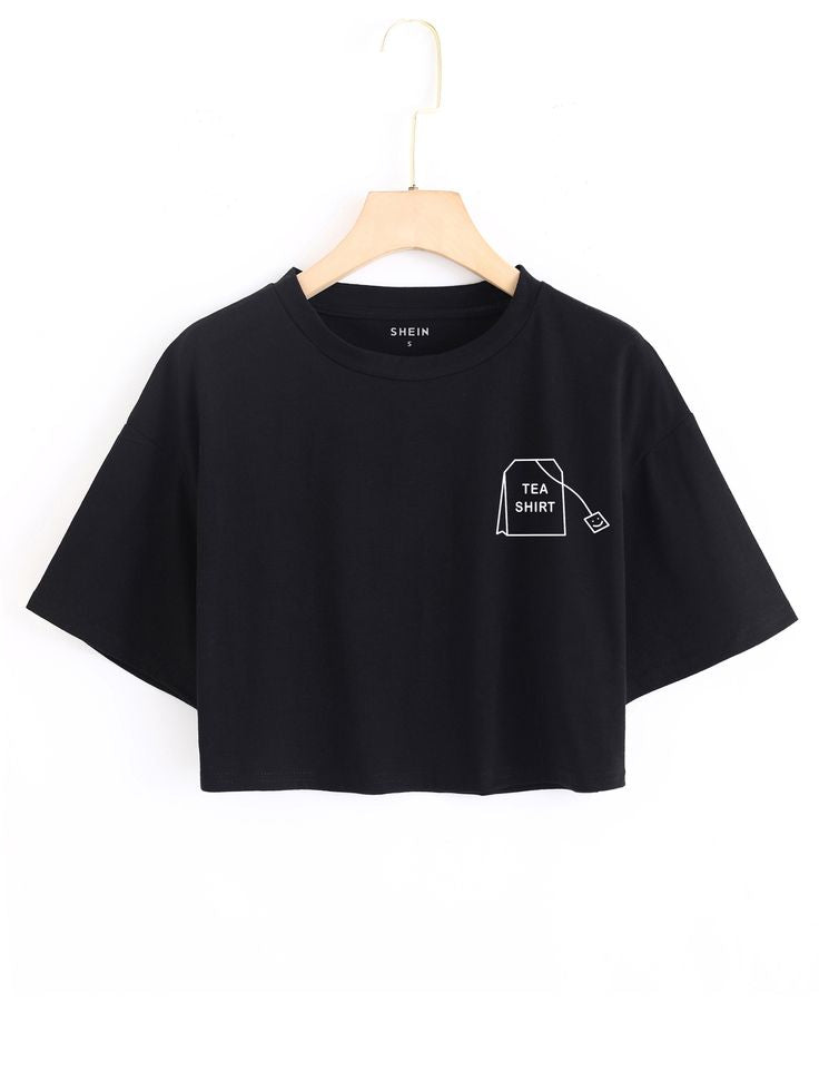 Letter Graphic Drop Shoulder Crop Tee Oversized
