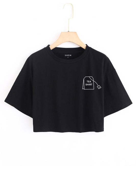 Letter Graphic Drop Shoulder Crop Tee Oversized