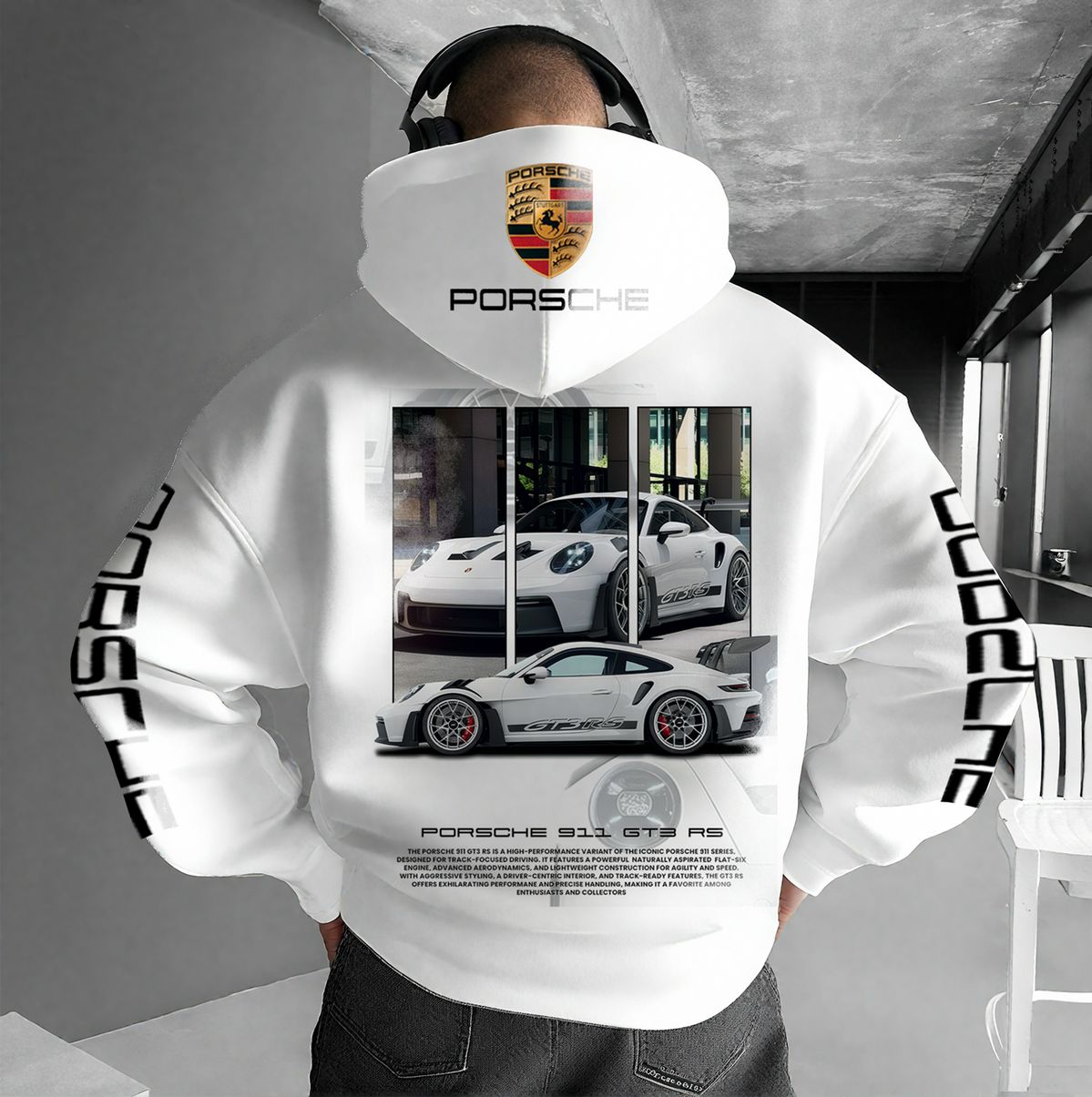 High-Performance Sports Car Graphic Hoodie For Enthusiasts White-