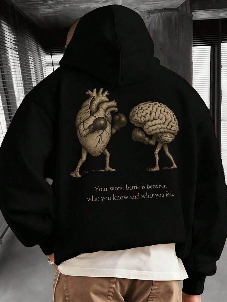 Men's Casual Slogan Print Long Sleeve Hoodie With Pockets, Autumn/Winter. Soft And Comfortable Cotton Top