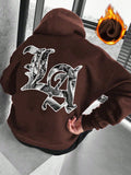 Men's Loose Fit Fleece Hoodie With Drawstring And Letter Print