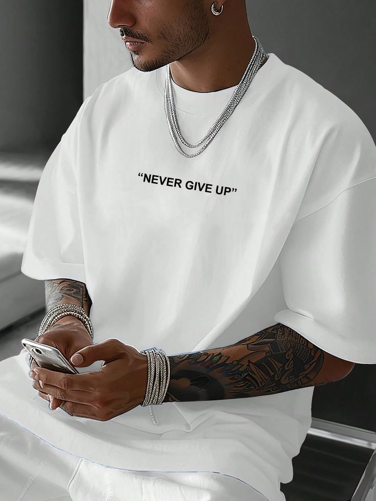 Men'S "Never Give Up" Graphic Print Casual T-Shirt