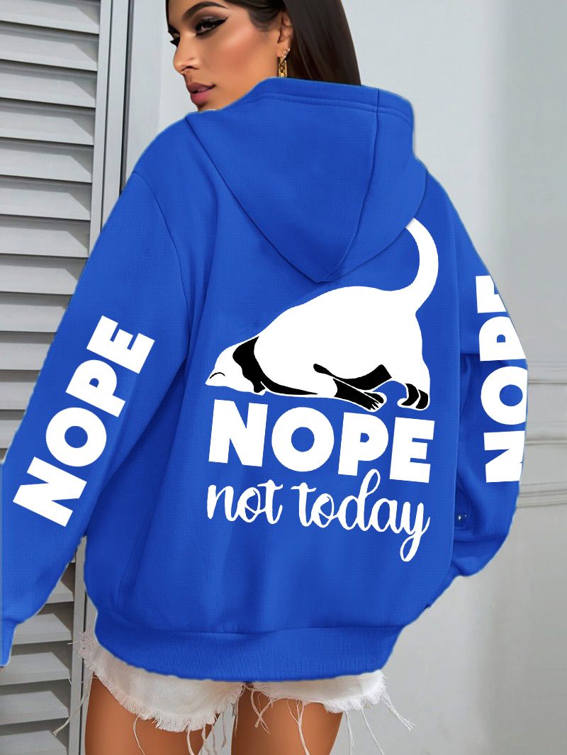Nope Not Today Dogs Printing Women Hoodies Y2K Loose Pocket Pullover Autumn Fleece Hoody All-Match