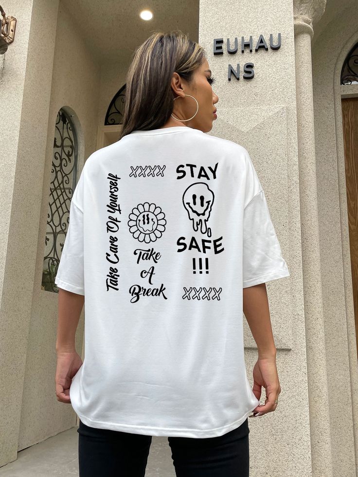 Cartoon And Slogan Graphic Tee