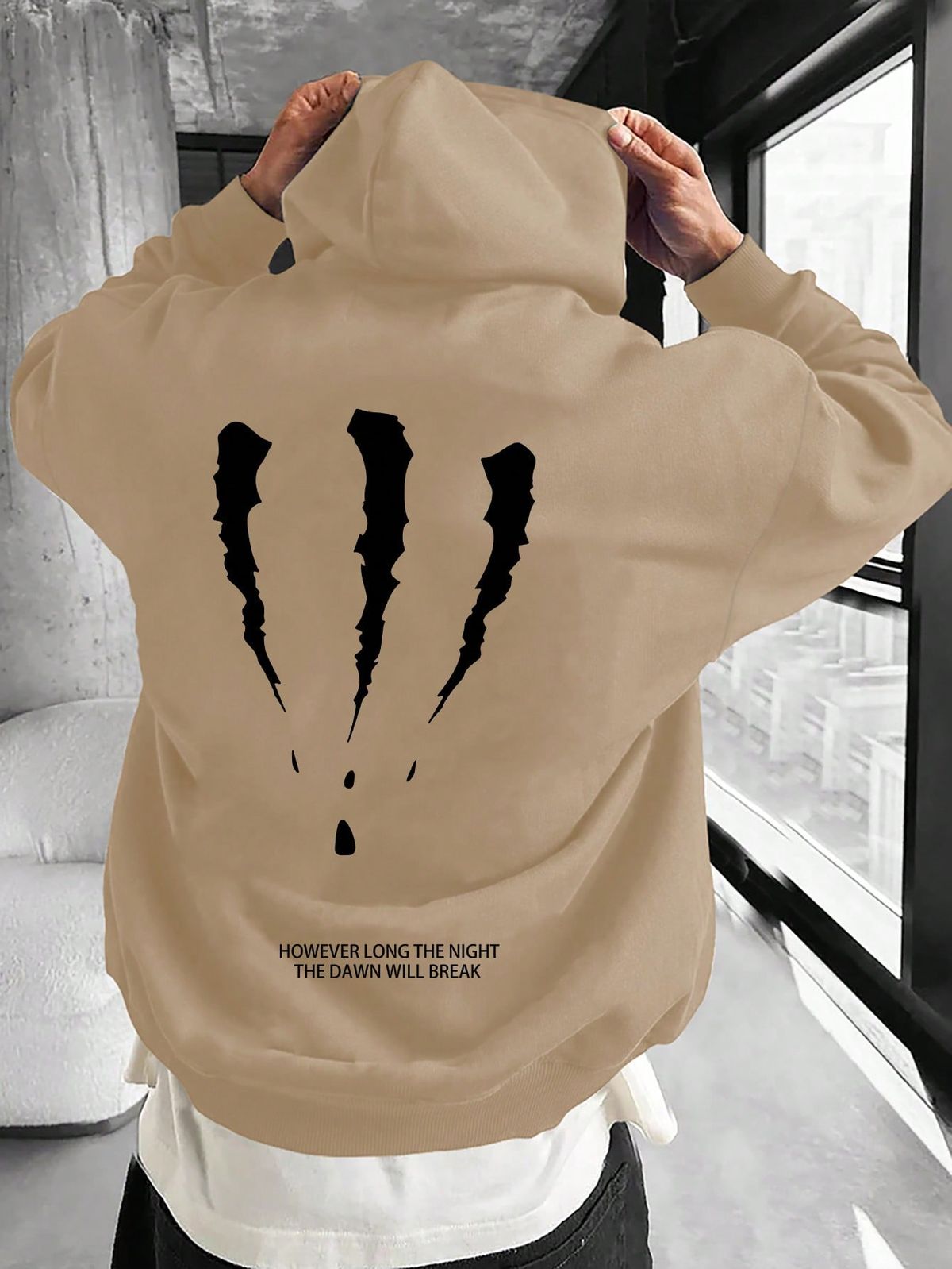 Men's Slogan Print Drawstring Hoodie