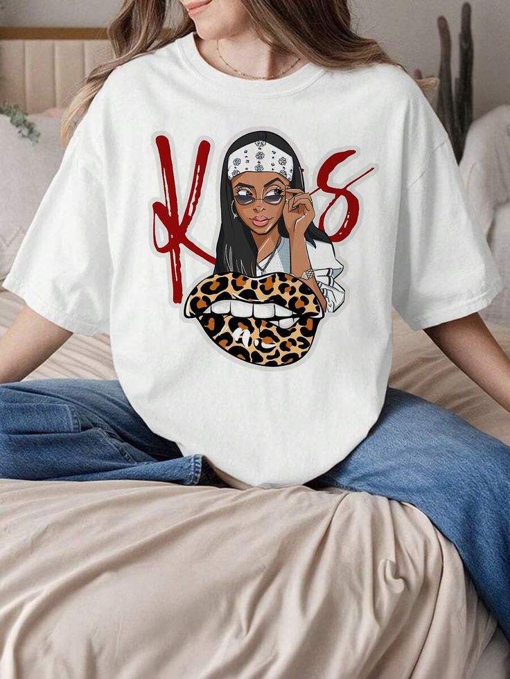 Women's Casual Versatile Simple Portrait Lips & Letter Print Solid Color Round Neck Short Sleeve T-Shirt, Daily Casual Wear