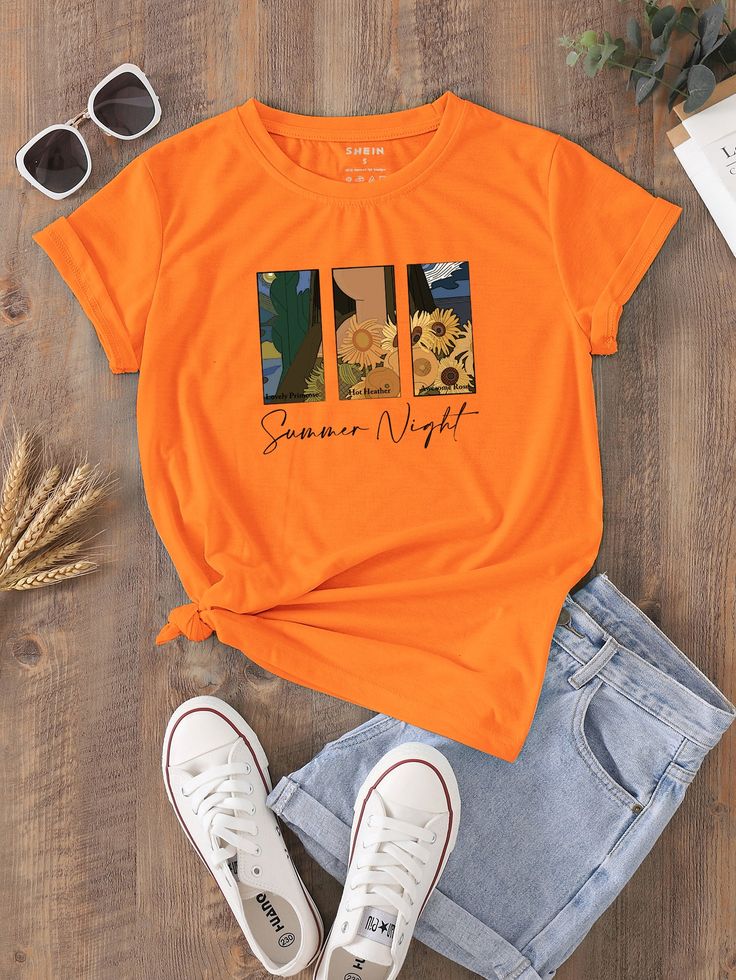 Floral And Letter Graphic Tee Regular Fit