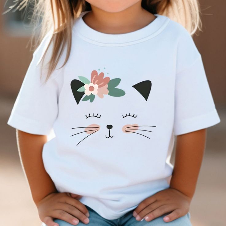 Kawaii Cat Tops Summer Girl T-Shirt O-Neck Girls Fashion Clothes Children's T-Shirt Cartoon