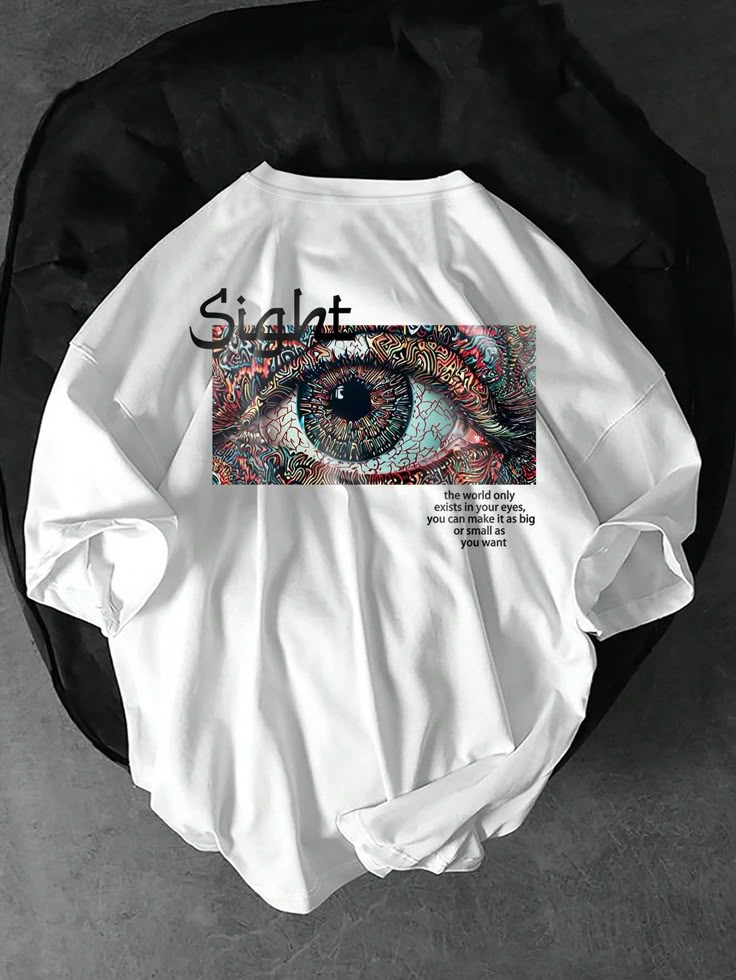 Men's Summer Eye Printed Slogan Round Neck Short Sleeve Casual T-Shirt