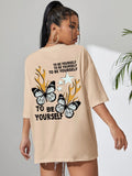 Buy Women's Brown Never Give Up Graphic Printed Oversized T-shirt Online at Bewakoof