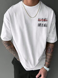 Men's Summer Street Fashion Oversized Letter "Good Luck" Slogan Print White Wide T-Shirt ,Oversized Graphic T-Shirt , Summer T-Shirt