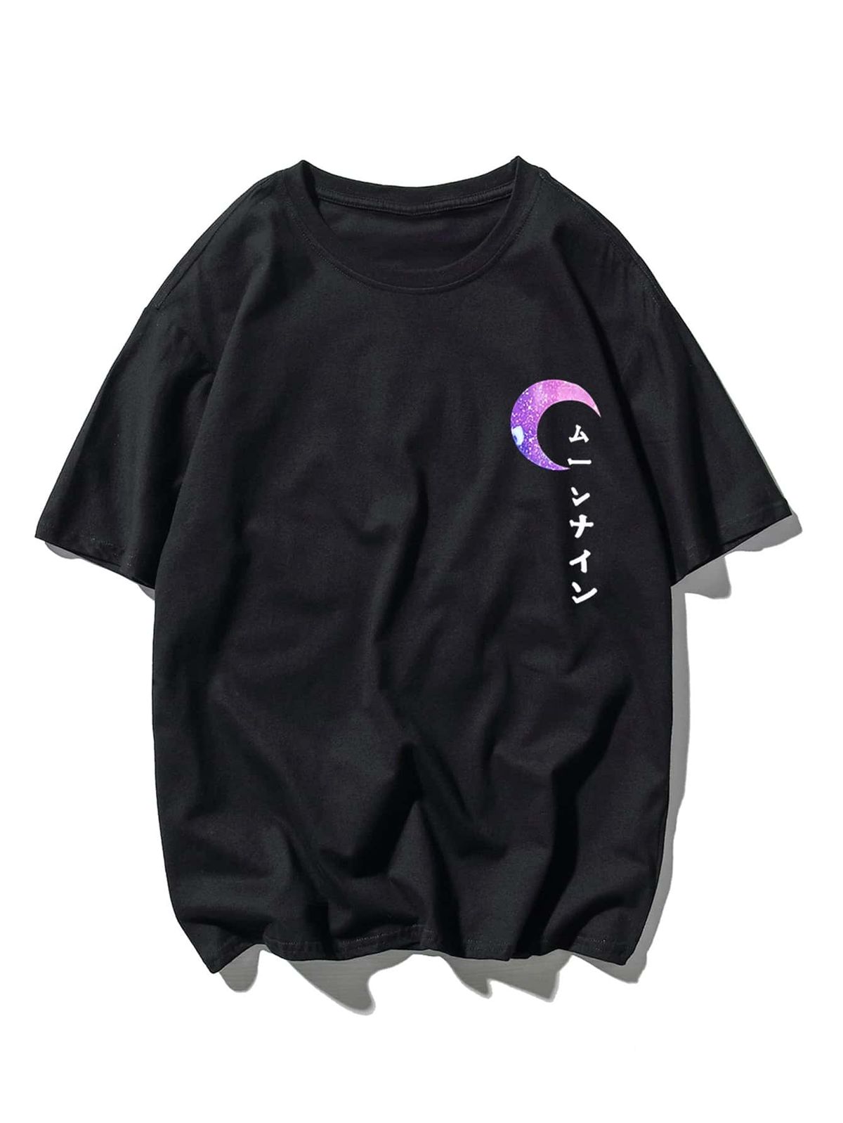 Men Japanese Letter & Moon Print Tee