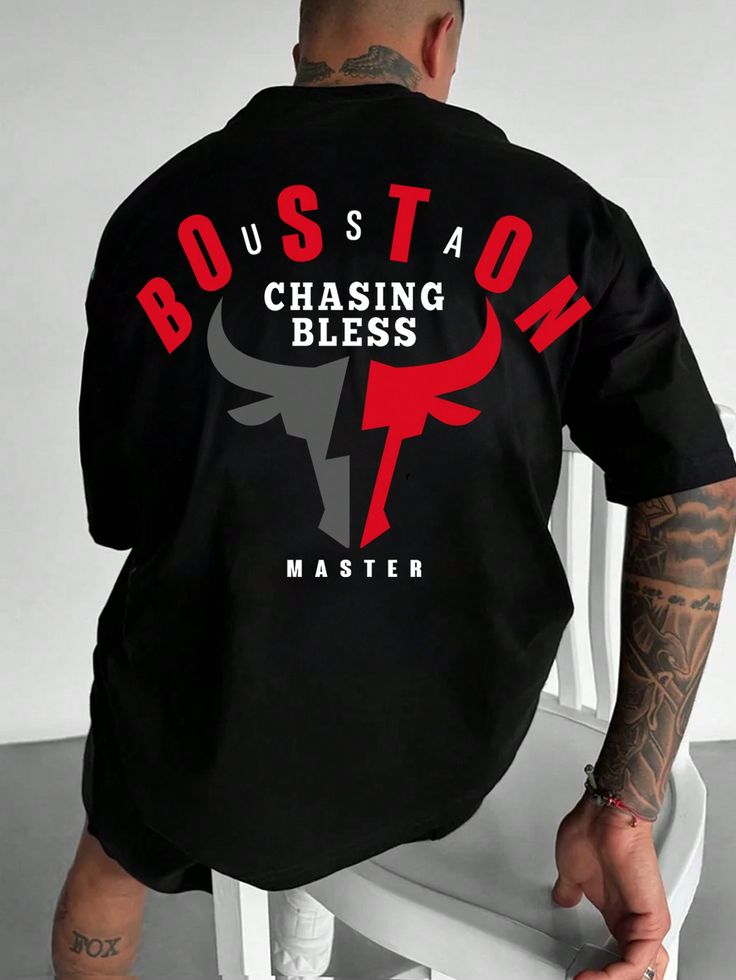 Men's Summer Letter & Bullprint Round Neck Casual Short Sleeve T-Shirt