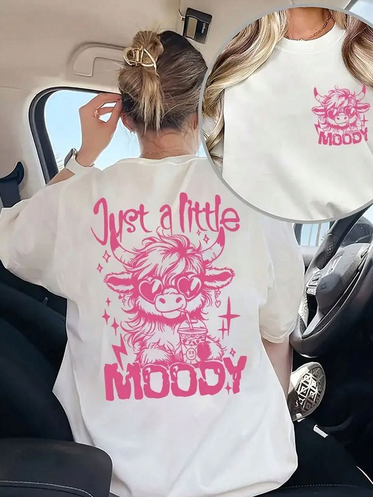 Summer Tops,Women's Summer Casual Round Neck Pink Bull Print Pattern White Short-Sleeved T-Shirt Top,Graphic Tees Women