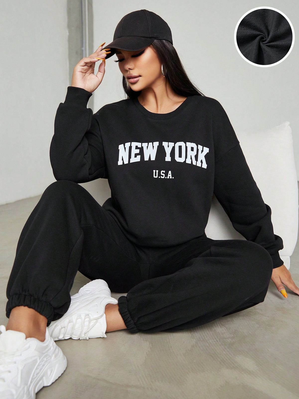 Letter Graphic Drop Shoulder Pullover & Sweatpants / women set
