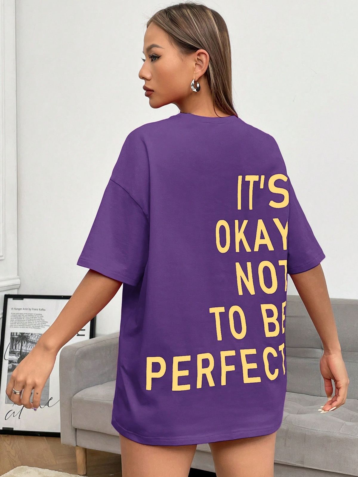Slogan Graphic Drop Shoulder Oversized Tee
