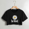 Flower & Letter Print Crop Top Oversized