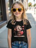 Cute Little Monkey Holding Heart Graphic Kids Short Sleeve TShirt