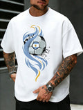 Men's Argentina Football Flame Print T-Shirt, Casual Round Neck Loose Fit Sports Fan Essential